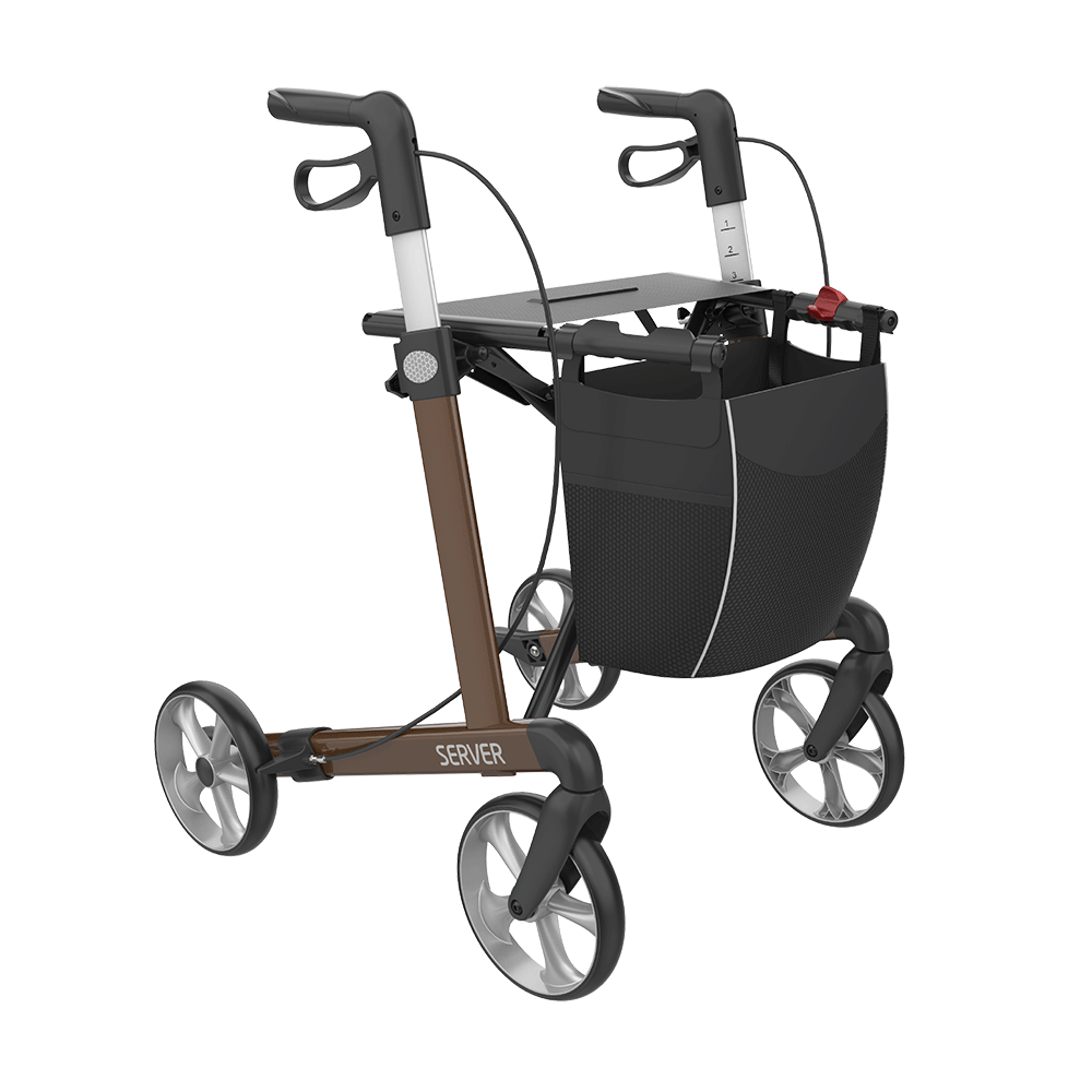 Rollator - Server - 4 roues - Aluminium - pliable - brun - Taille M