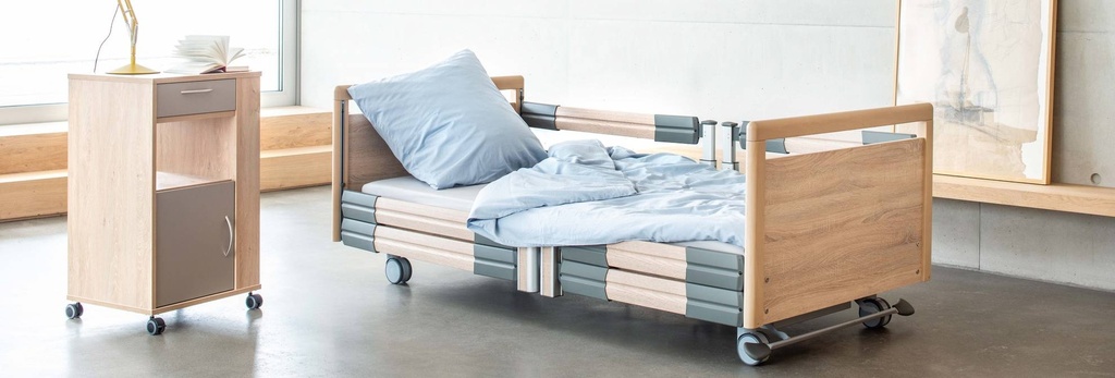 Lit électrique - Practico 25-80 Plus - 4 parties - 90x200cm - frein central - Roues simples - barrières longues - Lattes en bois - Frontweiss W10140 - Type I