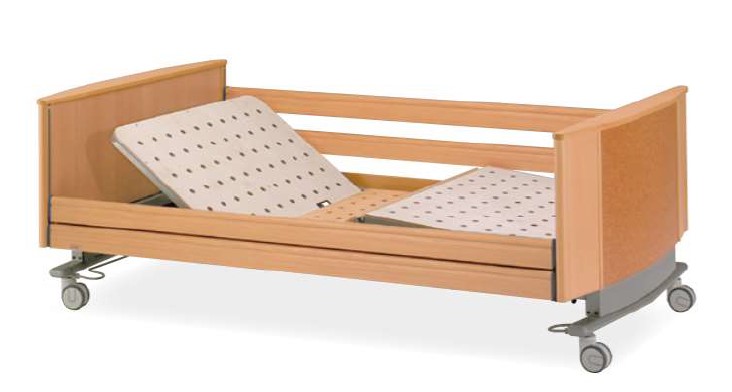 Lit électrique bariatrique - adilec 280 - 4 moteurs - 140x200cm - hêtre étuvé - barrières longues - 4 parties - plaques en bois stratifié résistant à l'eau - Poids max. 280kg