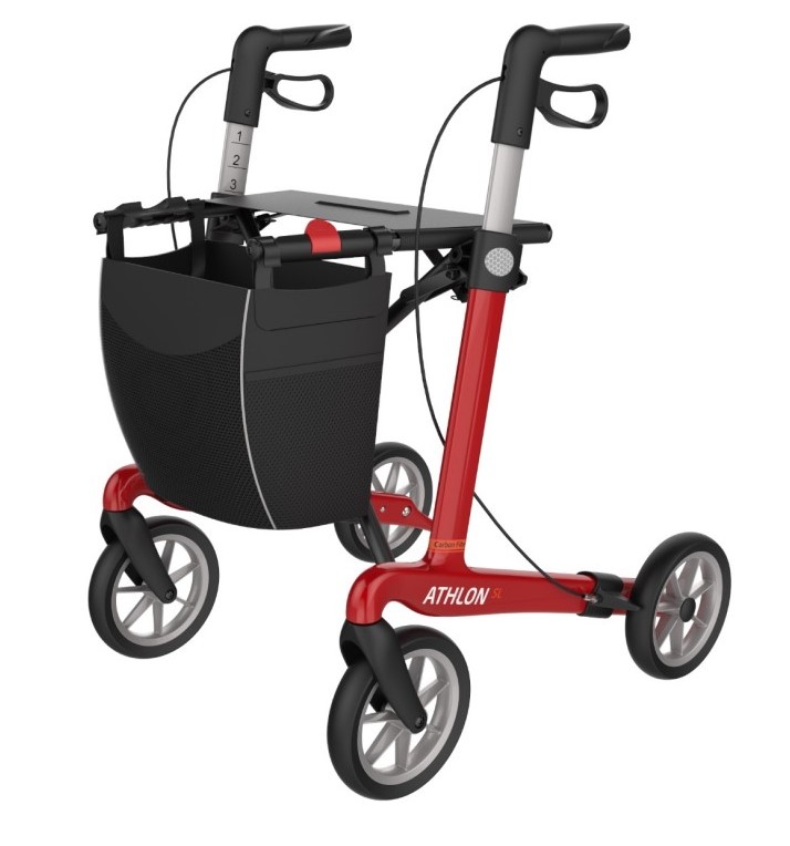 Rollator - Athlon - 4 Räder - Karbon - faltbar - Ferrari rot - Größe M