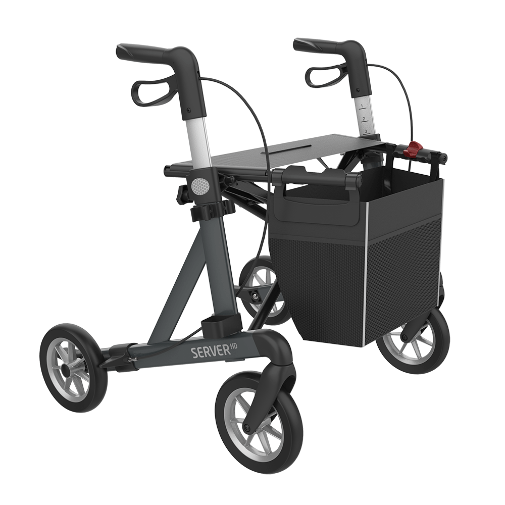 Rollator - Server HD - 4 Räder - Aluminium - faltbar - anthrazit - Größe M - Räder PU soft