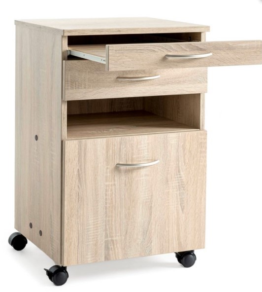 Table de nuit - storeline t102 "server ready" - chêne sonoma clair - une tablette, un petit tiroir et un grand tiroir