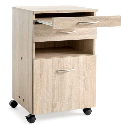 Table de nuit - storeline t102 "server ready" - erable royal R27001 - Tiroir table de nuit une tablette, un petit tiroir et un grand tiroir